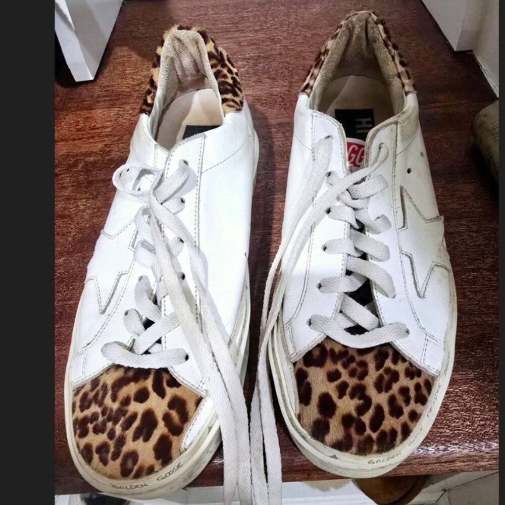 Golden Goose Hi Star Leopard Toe and Heel Sneakers